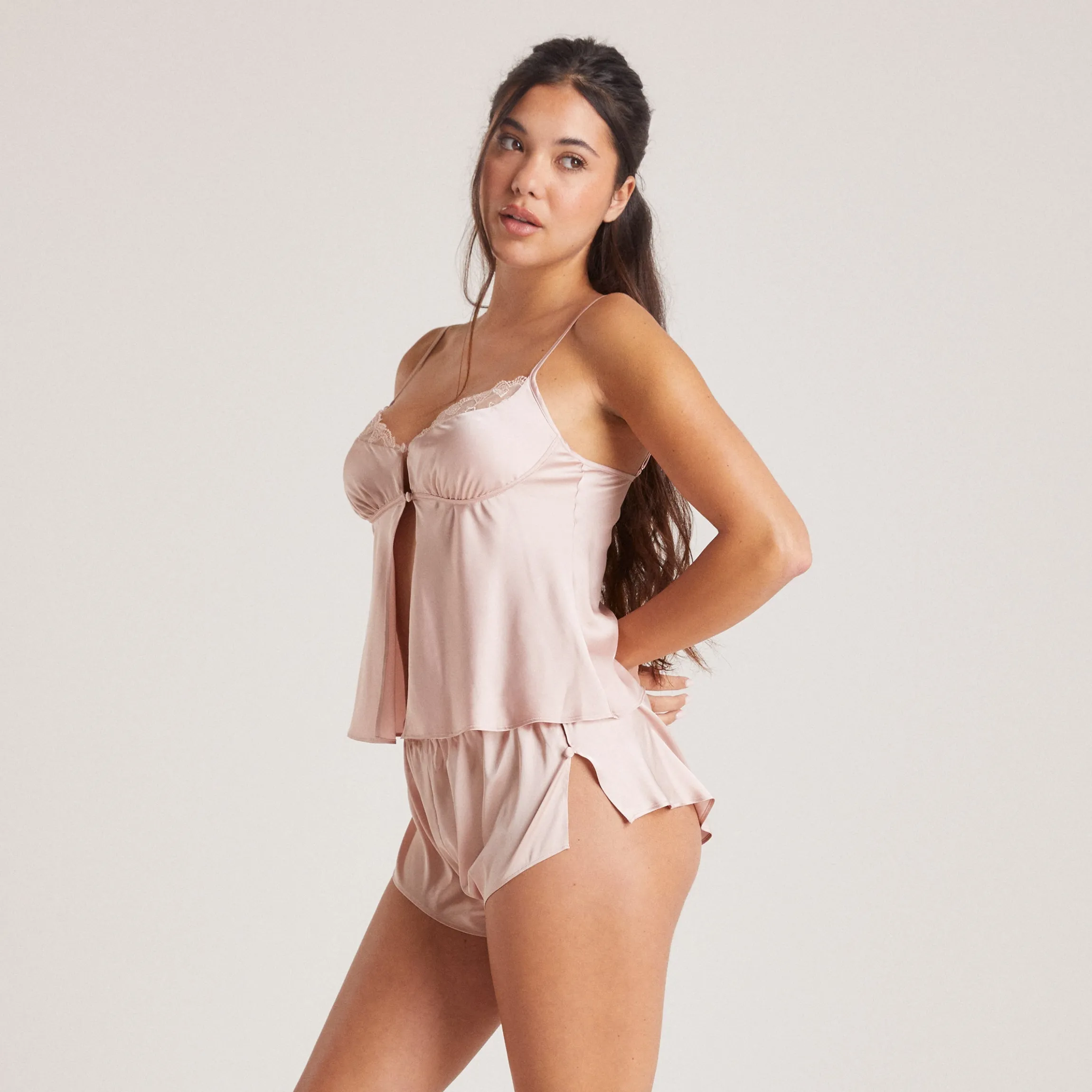 Bow Cami Pyjamatop i Satin - Blush