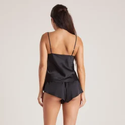 Bow Cami Pyjamatop i Satin - Sort