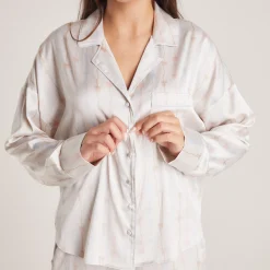 Bow Pyjama Skjorte i Satin - Perle