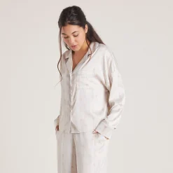 Bow Pyjama Skjorte i Satin - Perle