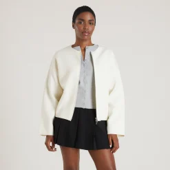 Cardigan med lynlås - Creme