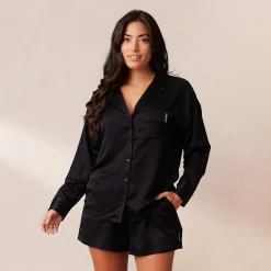 Classic Satin Pyjama Skjorte - Sort