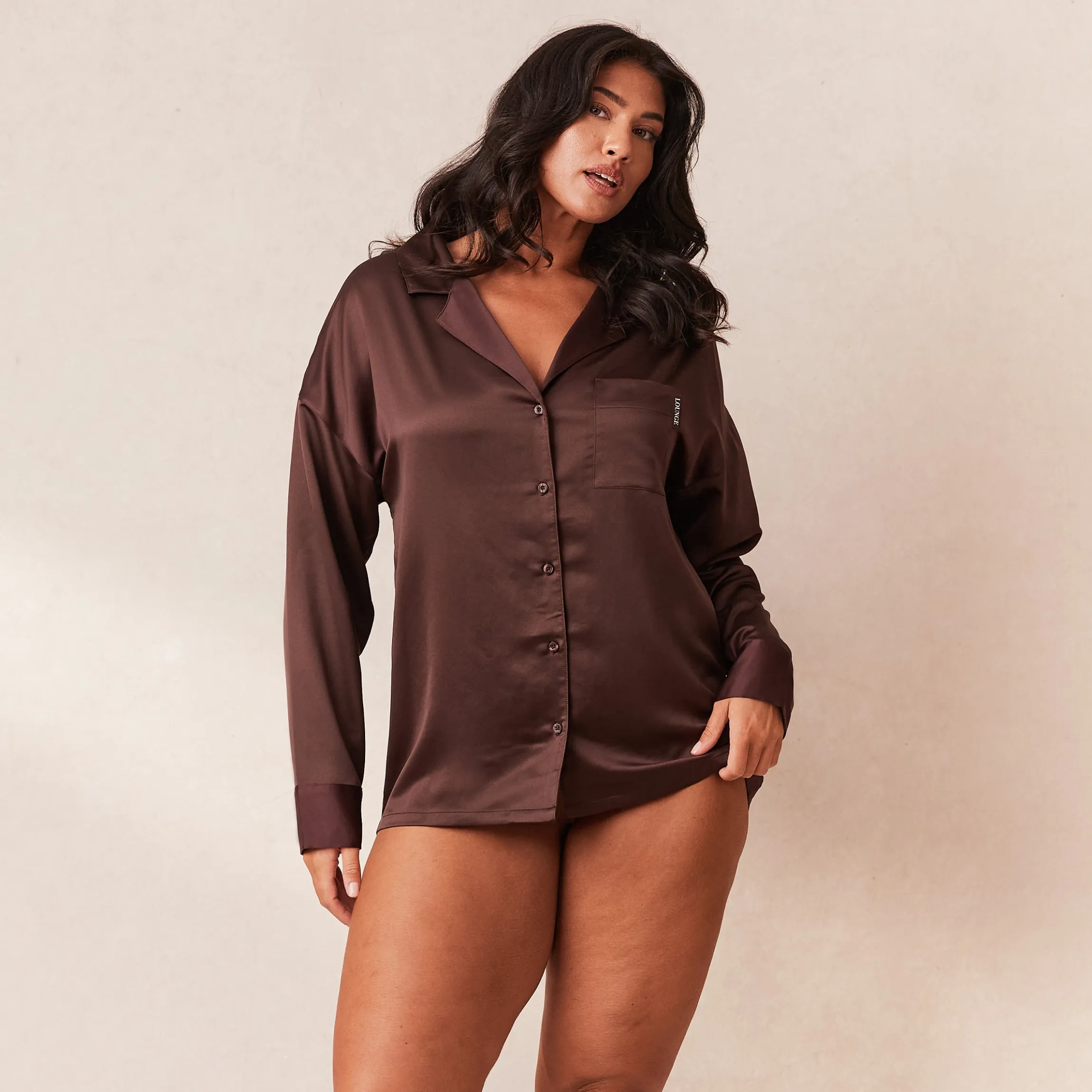 Classic Satin Pyjama Skjorte - Chokolade