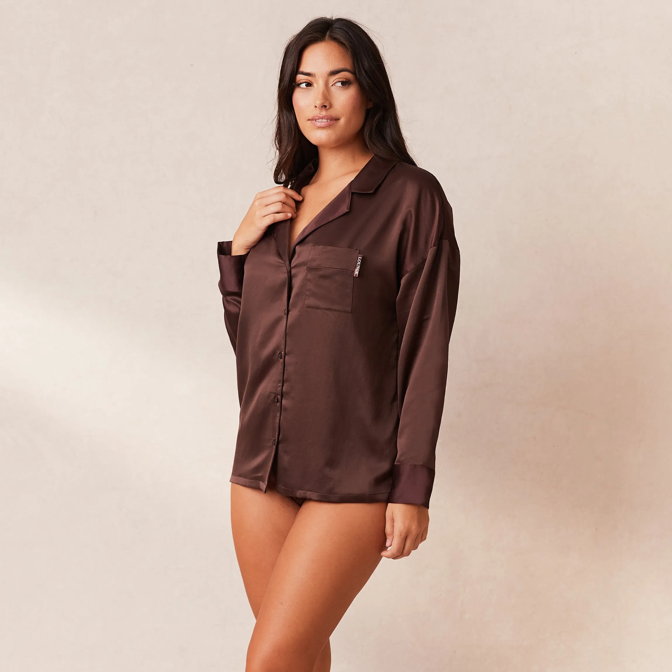 Classic Satin Pyjama Skjorte - Chokolade