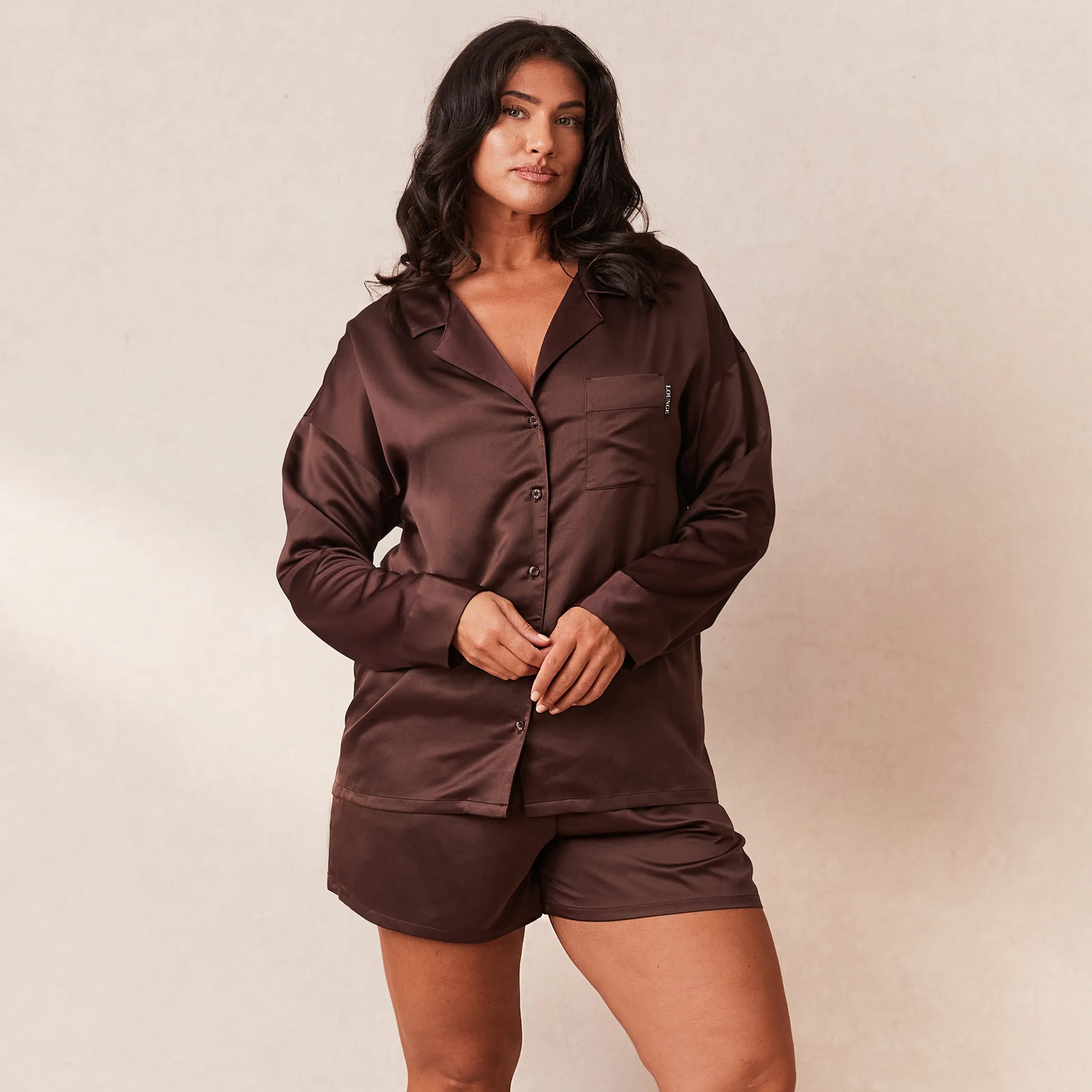 Classic Satin Pyjama Skjorte - Chokolade