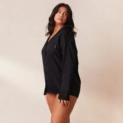 Classic Satin Pyjama Skjorte - Sort
