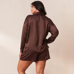 Classic Satin Pyjama Skjorte - Chokolade
