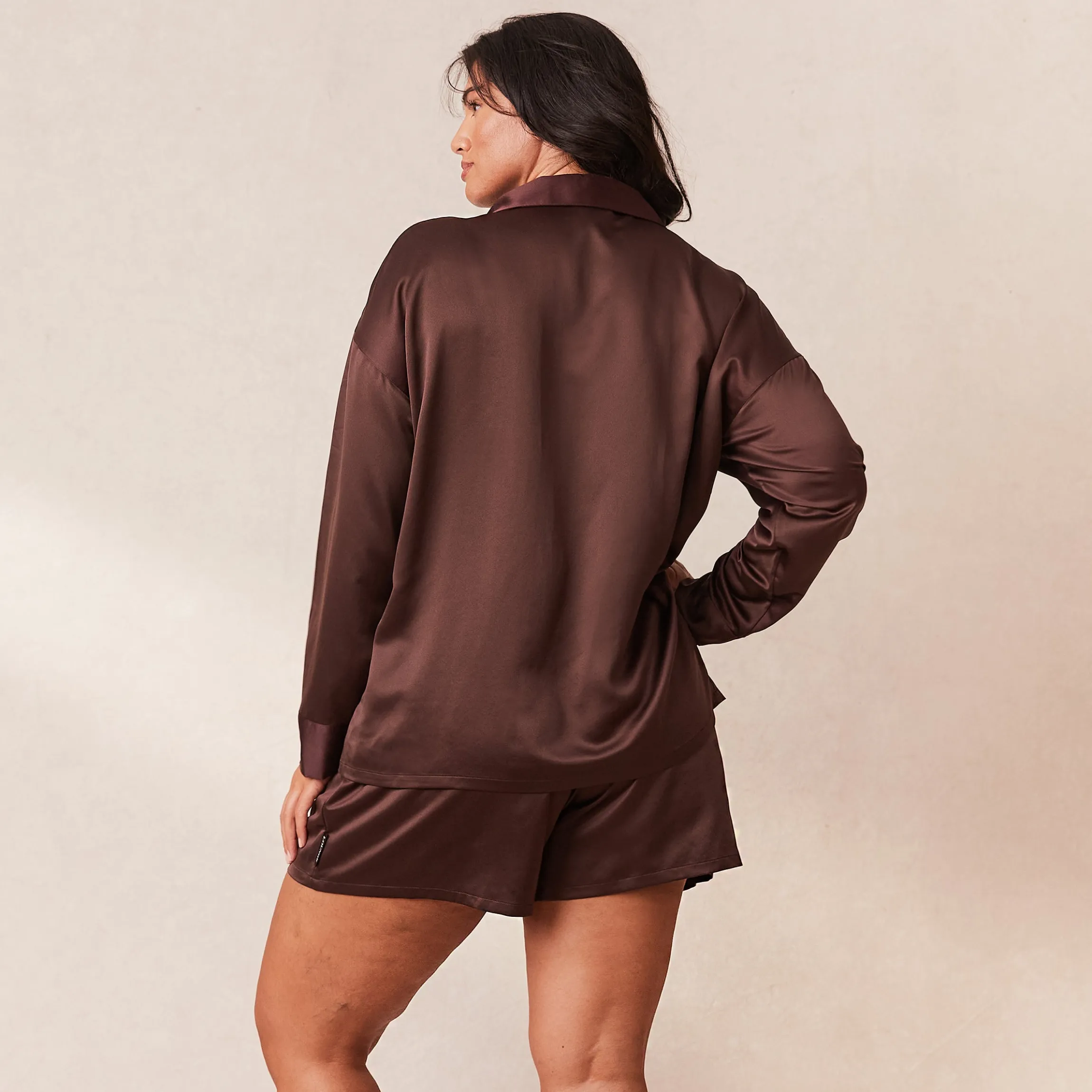 Classic Satin Pyjama Skjorte - Chokolade