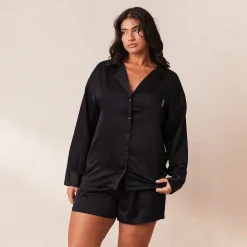 Classic Satin Pyjama Skjorte - Sort
