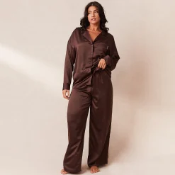 Classic Satin Pyjama Skjorte - Chokolade