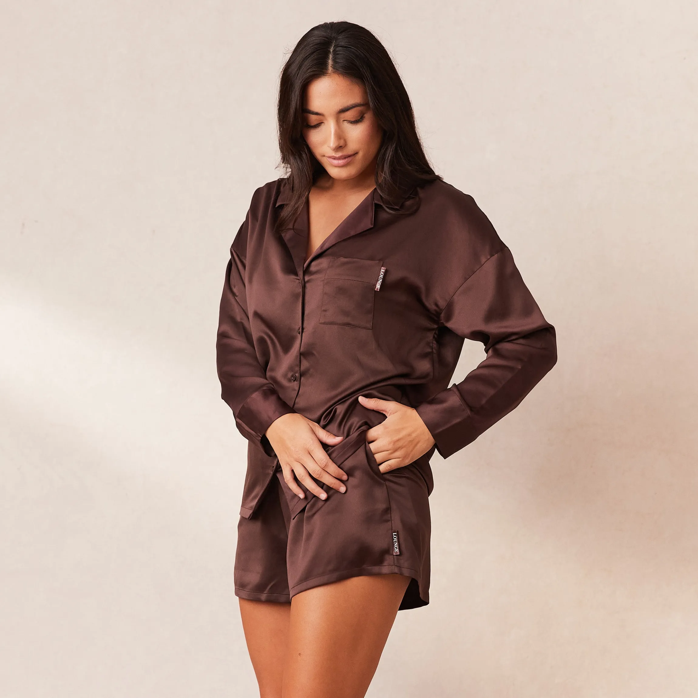 Classic Satin Pyjamashorts - Chokolade