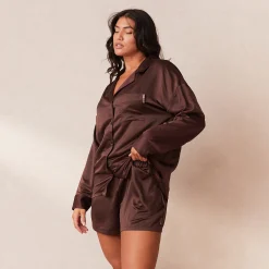 Classic Satin Pyjamashorts - Chokolade