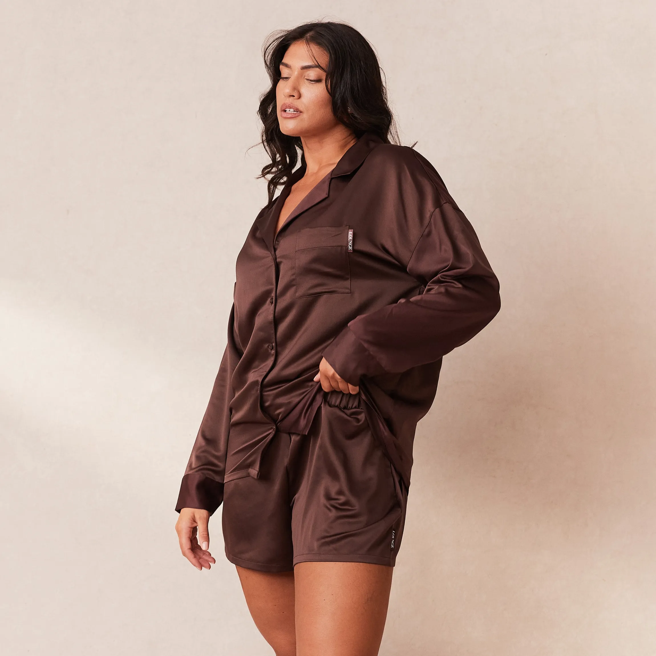 Classic Satin Pyjamashorts - Chokolade