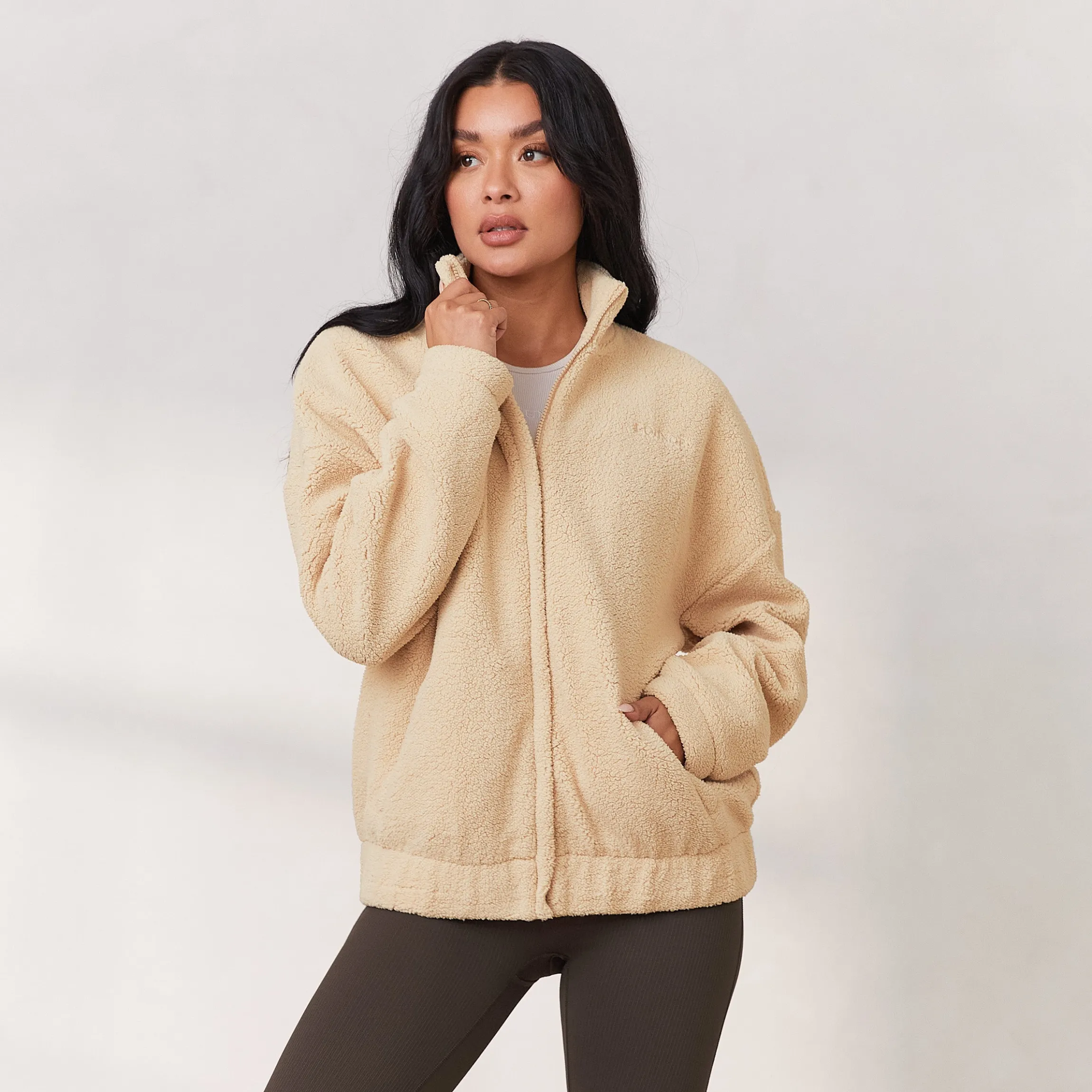 Cosy Fleecejakke med Lynlås - Creme