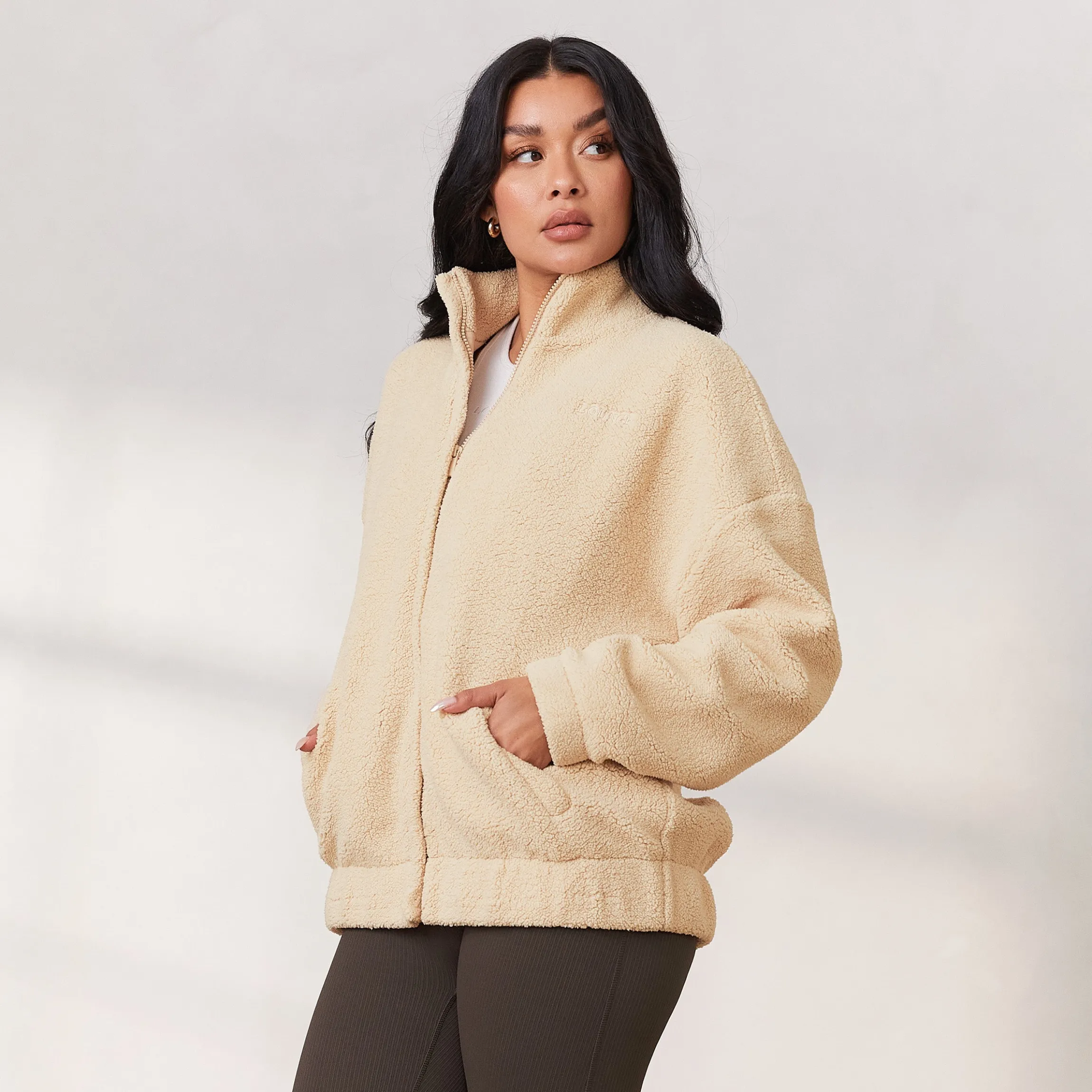 Cosy Fleecejakke med Lynlås - Creme