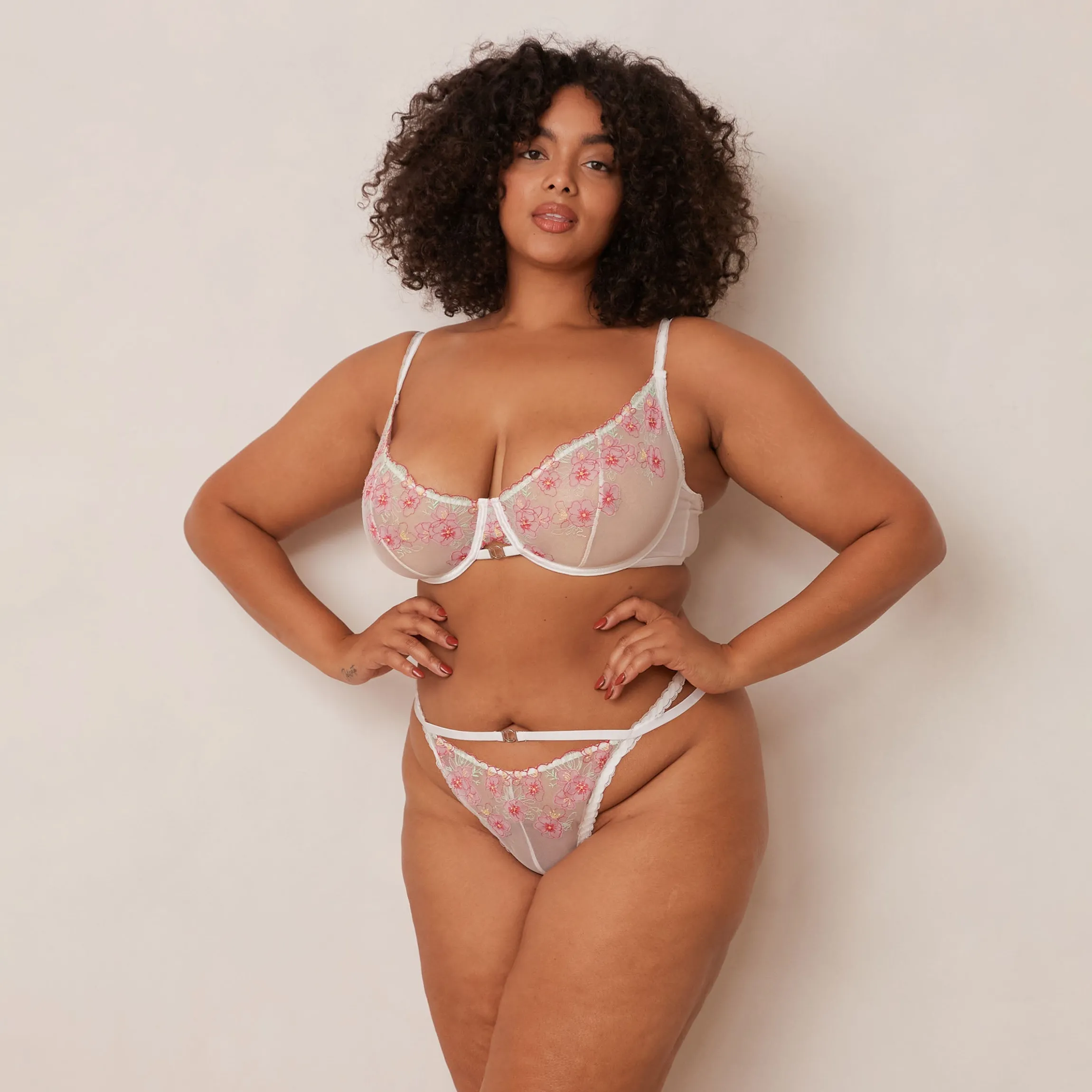 Ditsy Embroidered Balcony BH - Hvid