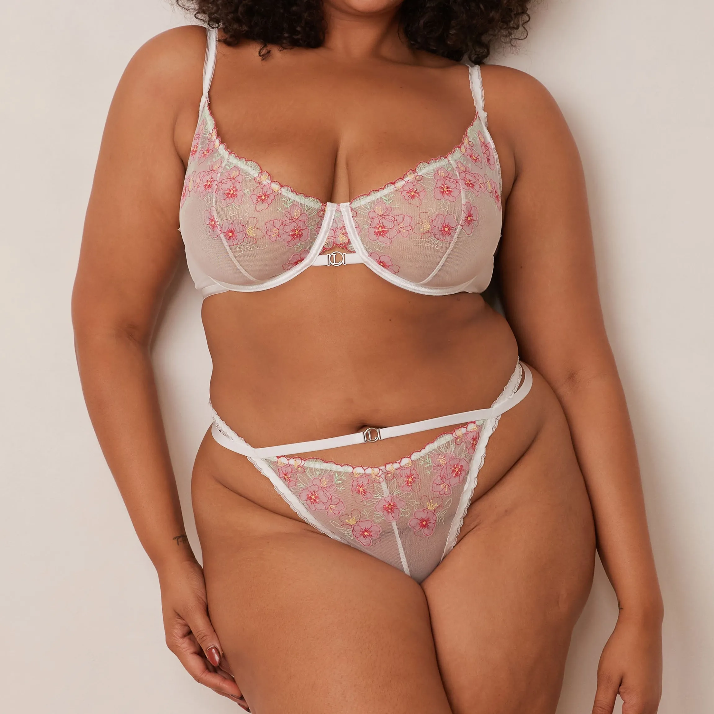 Ditsy Embroidered Balcony BH - Hvid