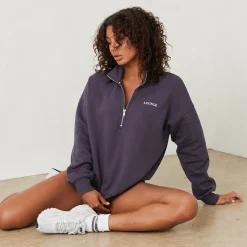 Essential Oversized Trøje med Kvart Lynlås - Røgblå