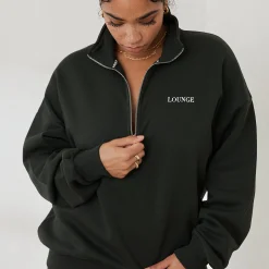 Essential Oversized Trøje med Kvart Lynlås - Fyrretræsgrøn