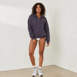 Essential Oversized Trøje med Kvart Lynlås - Røgblå