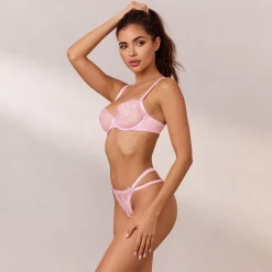 Floral Embroidered Balcony BH - Pink
