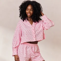 Floral Pyjama Skjorte - Pink Print