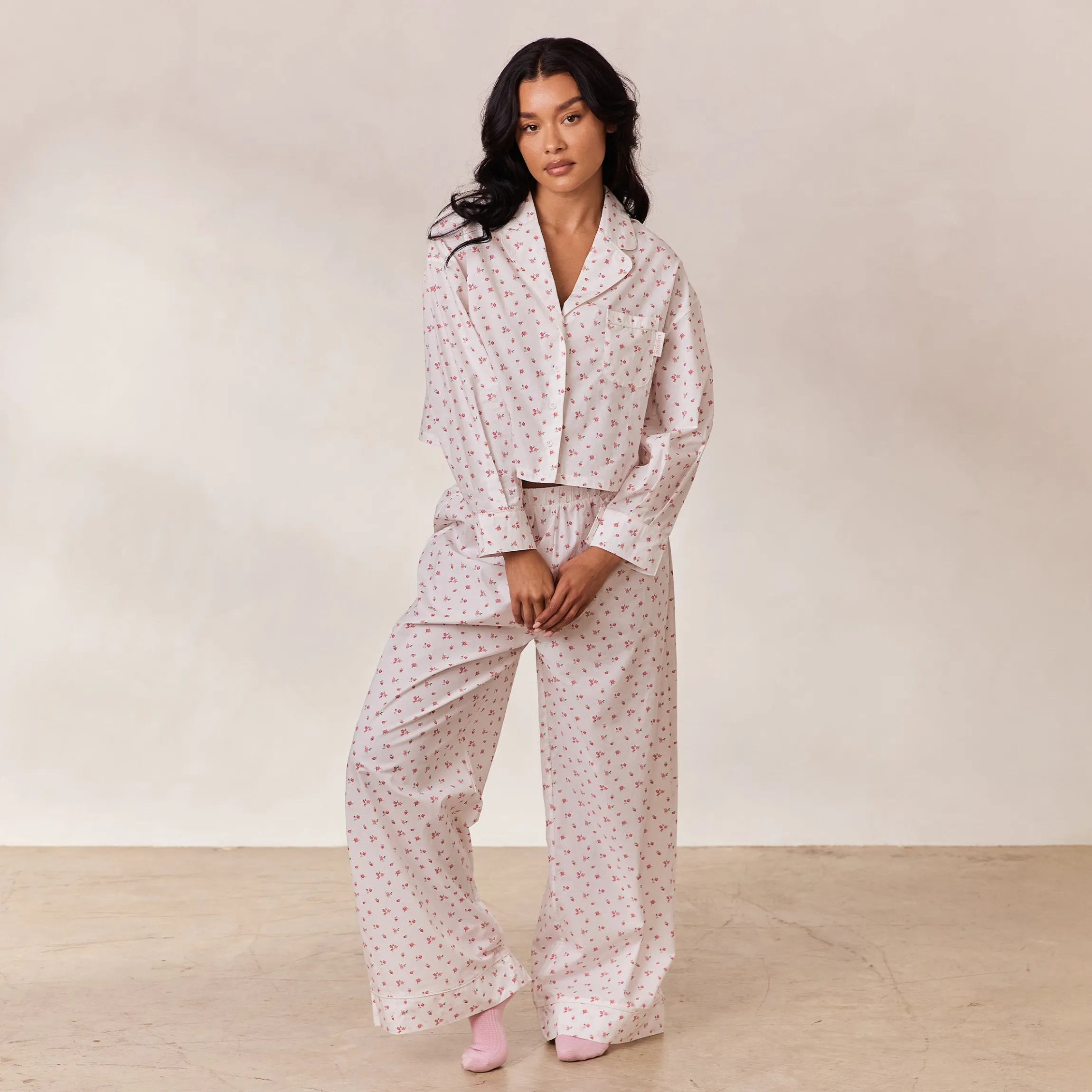 Floral Pyjamabukser - Hvid Print