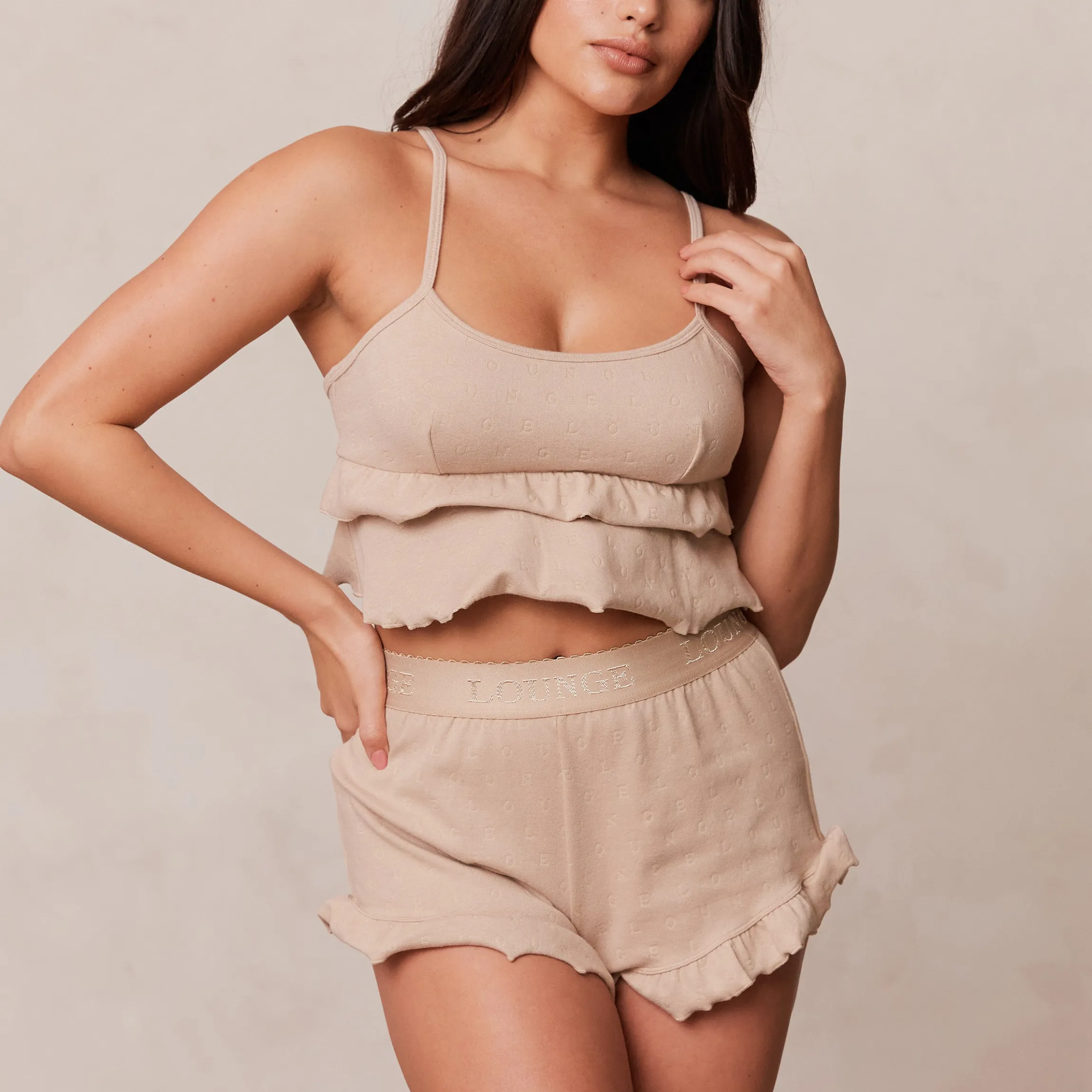 Frill Pyjama Cami Top - Mink