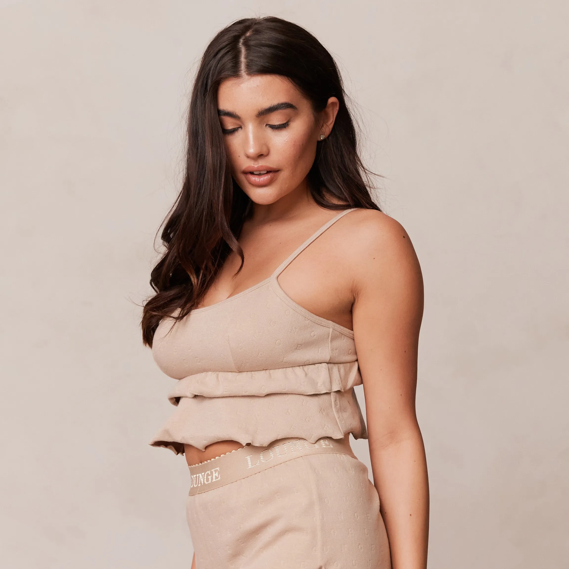 Frill Pyjama Cami Top - Mink