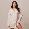 Pinstripe Oversized Pyjama Shirt - Mink