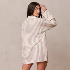 Pinstripe Oversized Pyjama Shirt - Mink