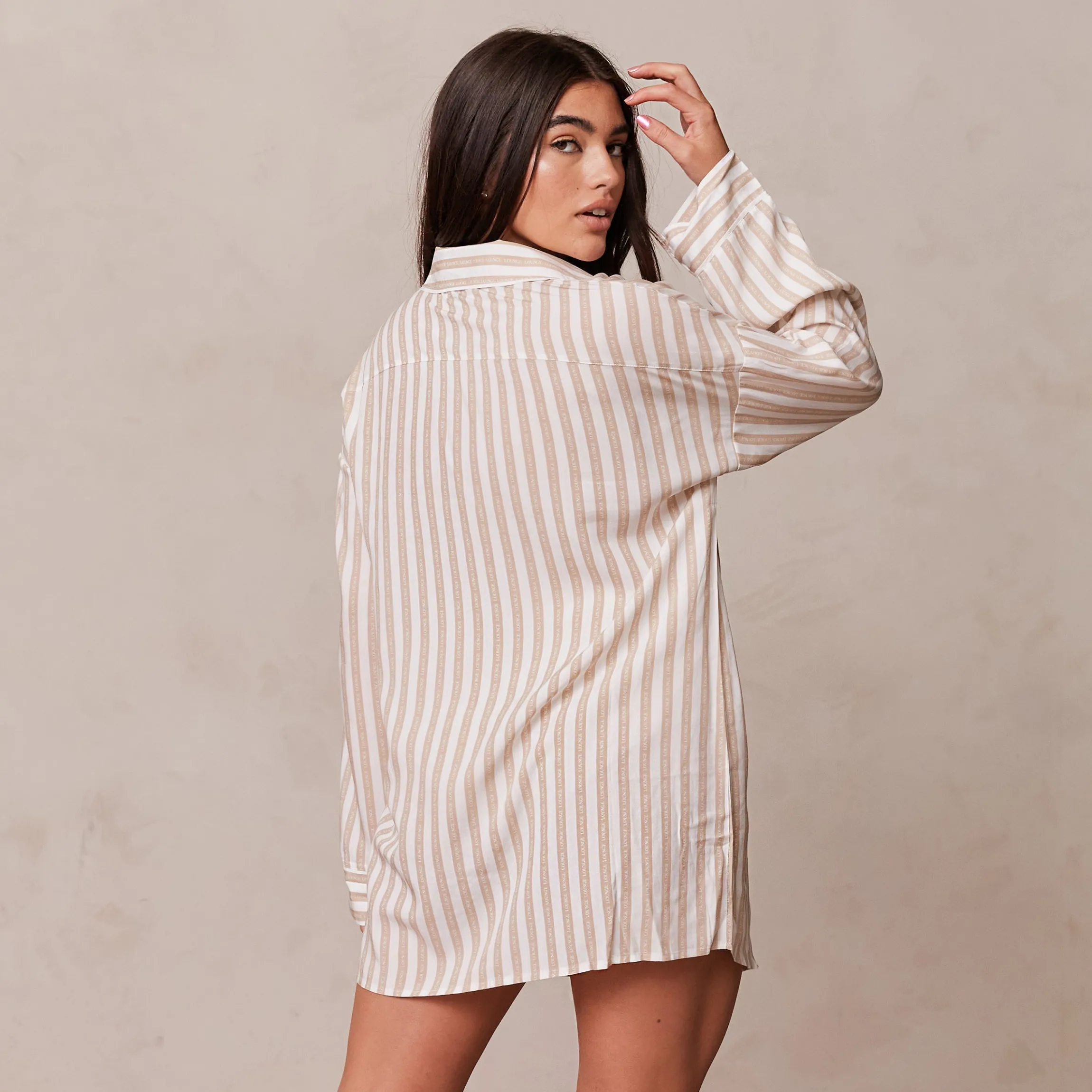 Pinstripe Oversized Pyjama Shirt - Mink