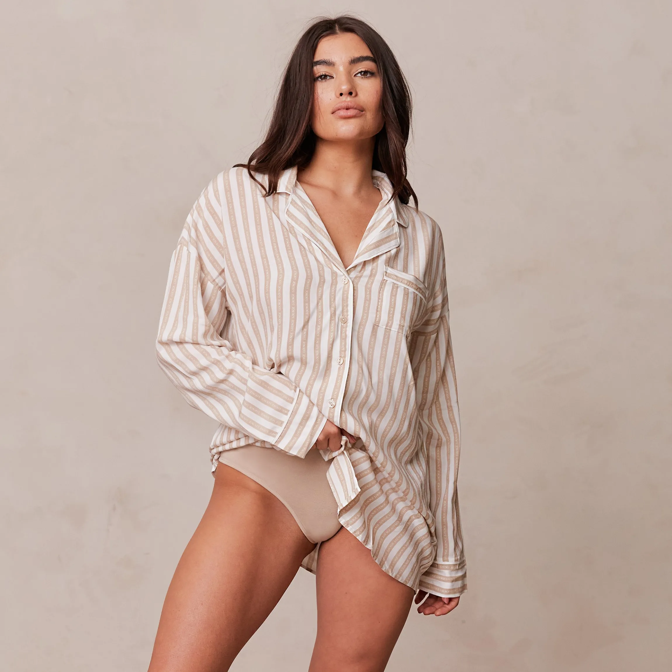 Pinstripe Oversized Pyjama Shirt - Mink