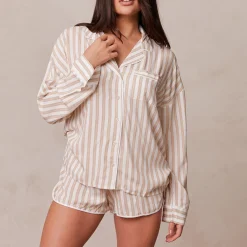 Pinstripe Pyjama Shirt - Mink