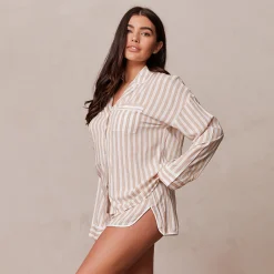 Pinstripe Pyjama Shirt - Mink