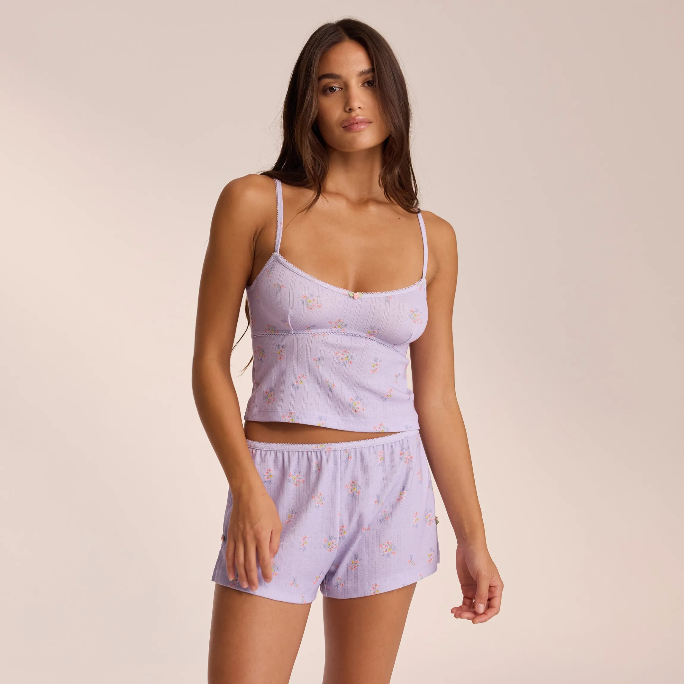Pointelle Cami Pyjamatop - Lilla Blomsterprint