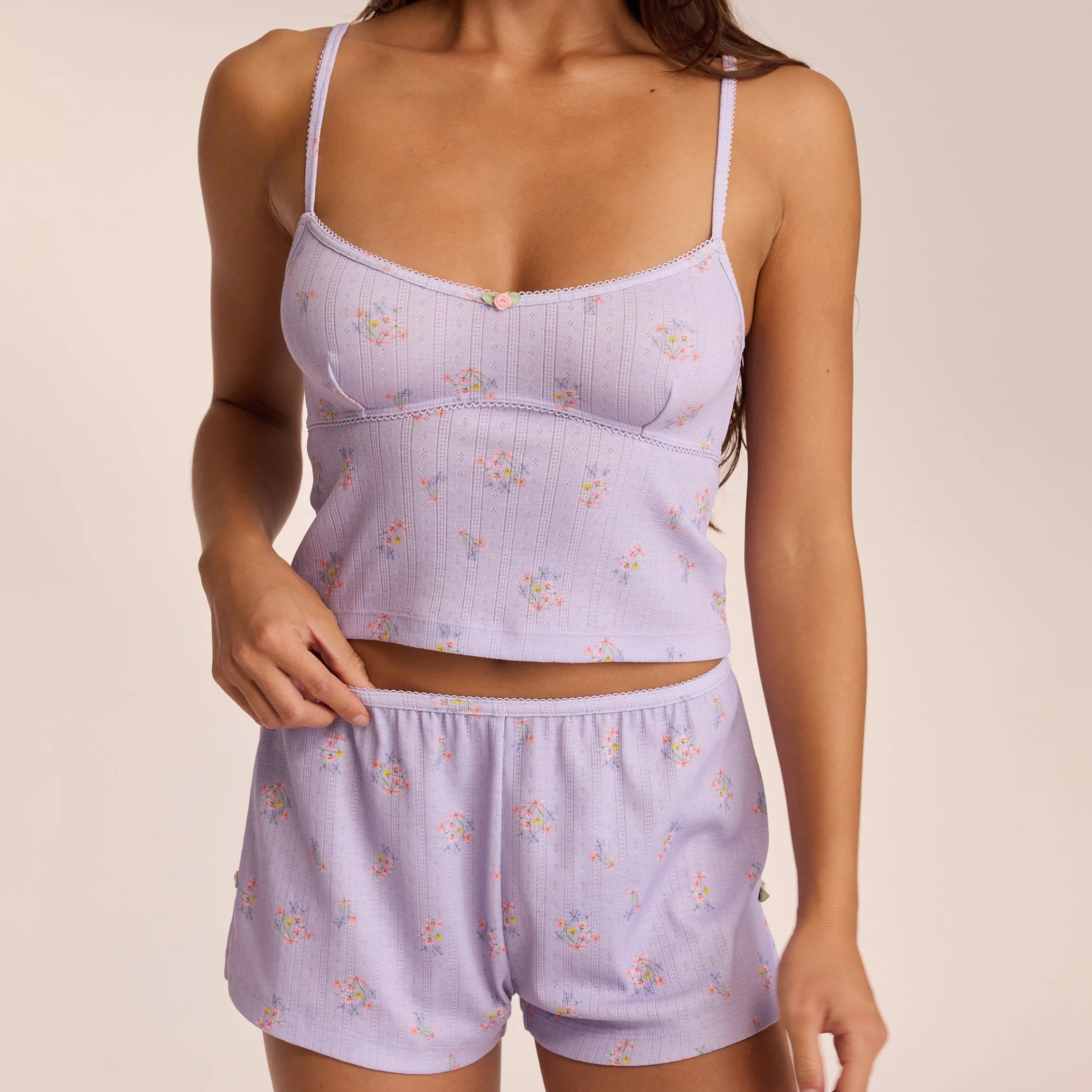 Pointelle Cami Pyjamatop - Lilla Blomsterprint