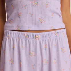 Pointelle Pyjamabukser - Lilla Blomsterprint