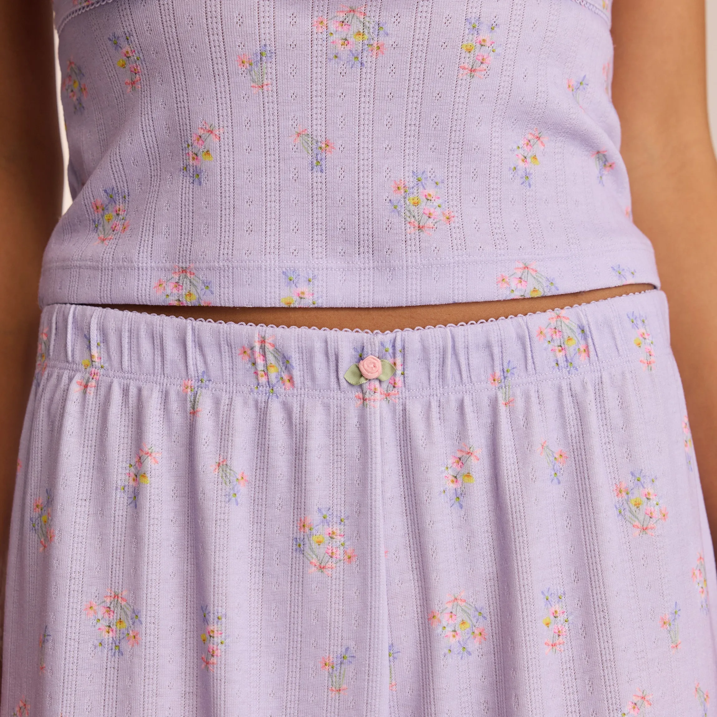 Pointelle Pyjamabukser - Lilla Blomsterprint