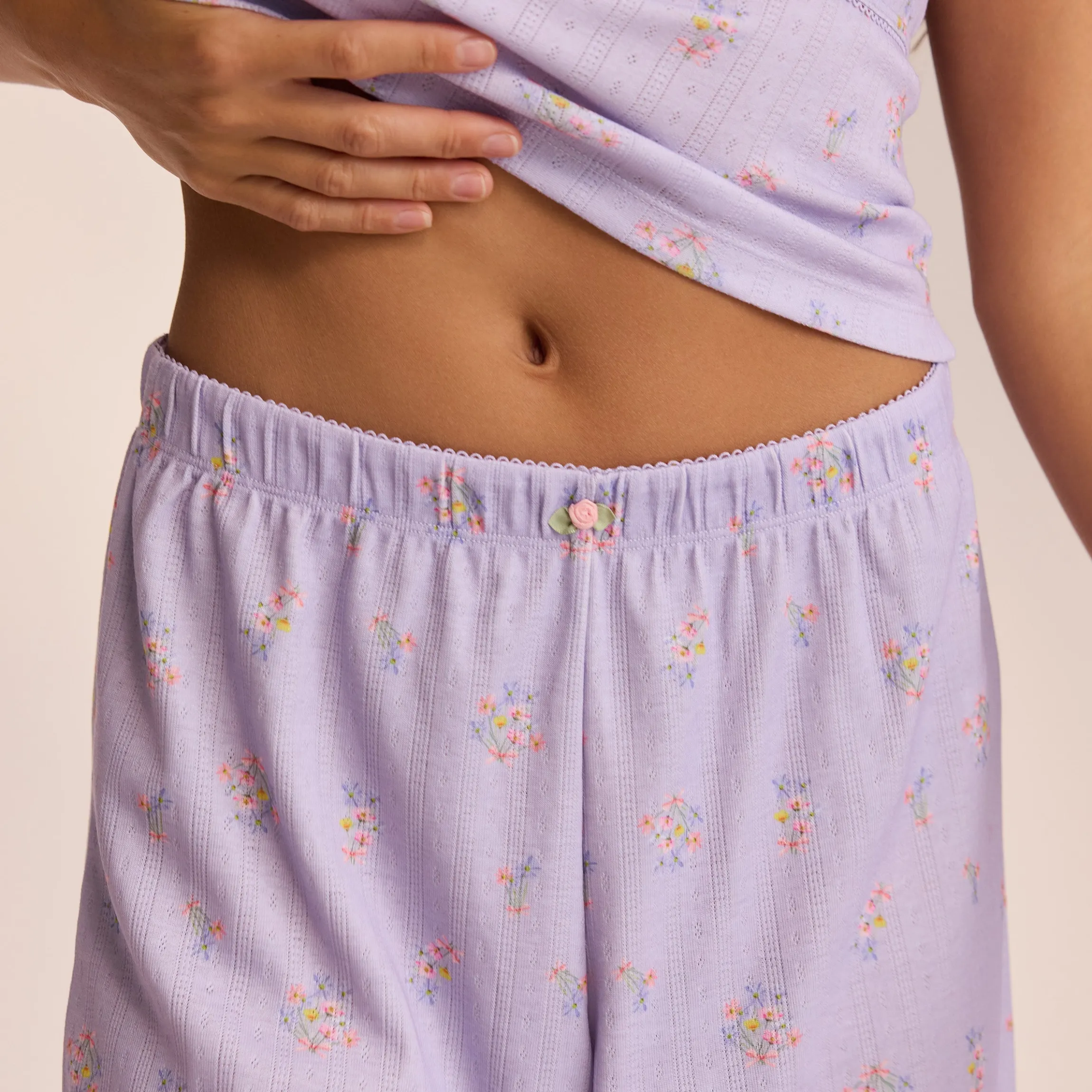Pointelle Pyjamabukser - Lilla Blomsterprint