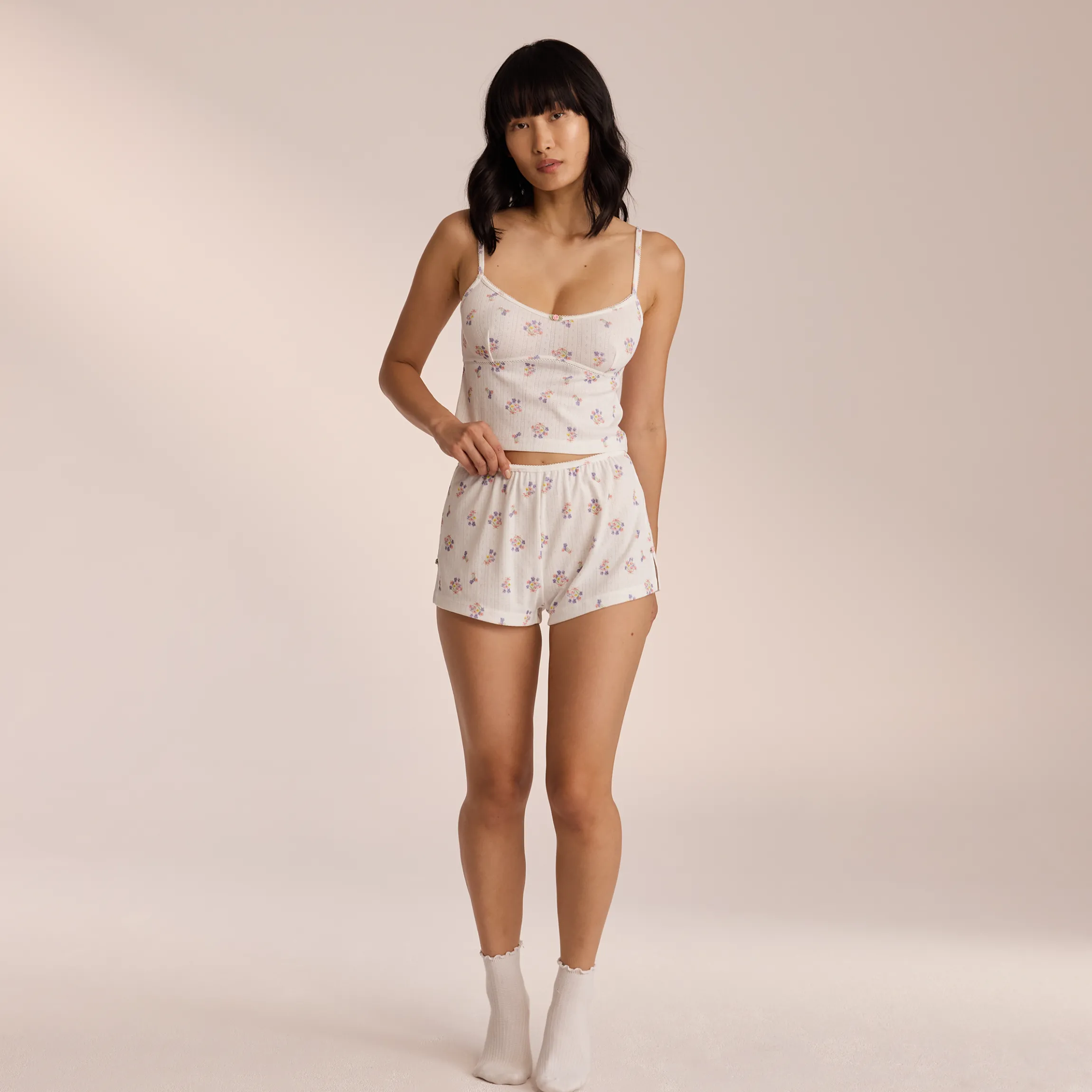 Pointelle Pyjamashorts - Hvid Floral