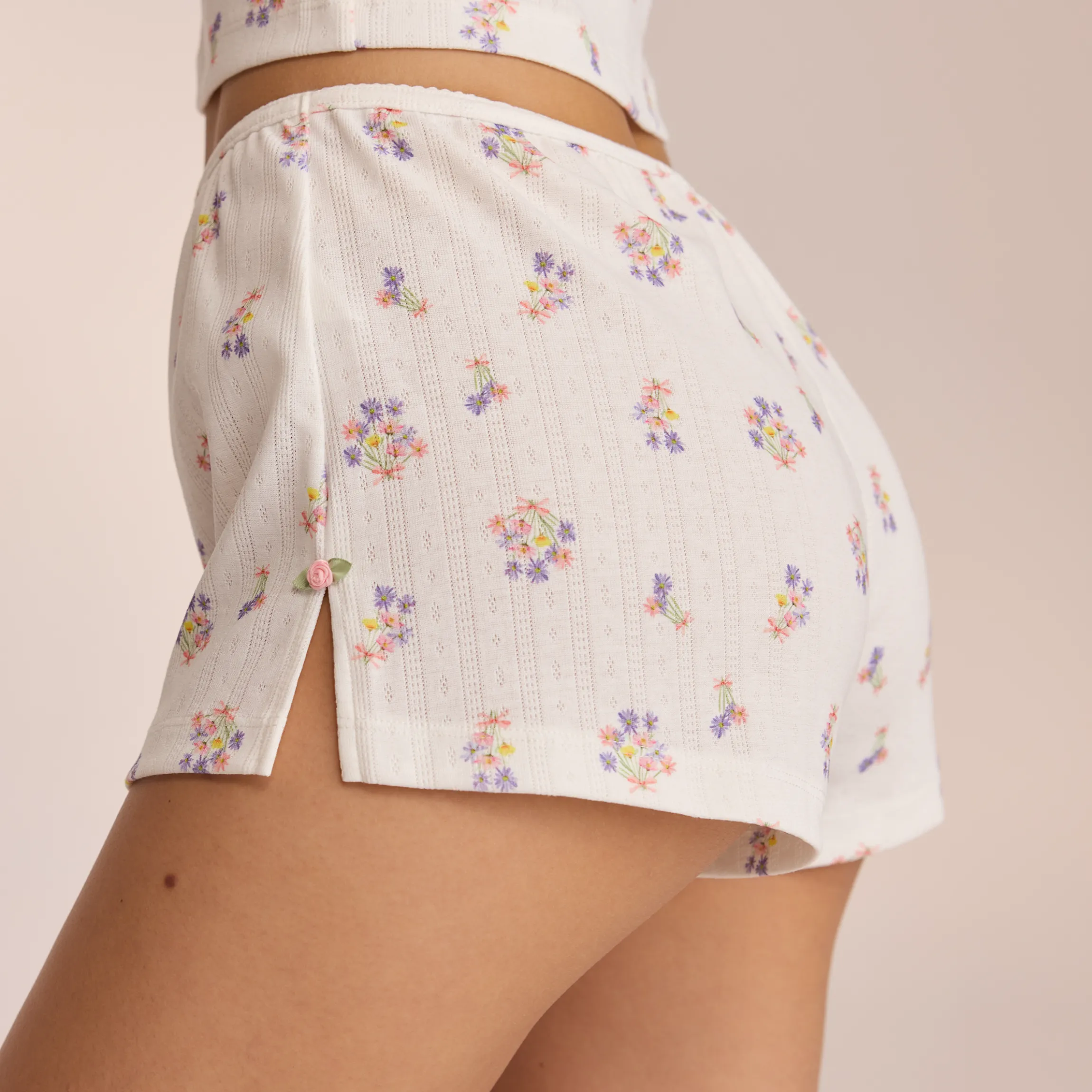 Pointelle Pyjamashorts - Hvid Floral