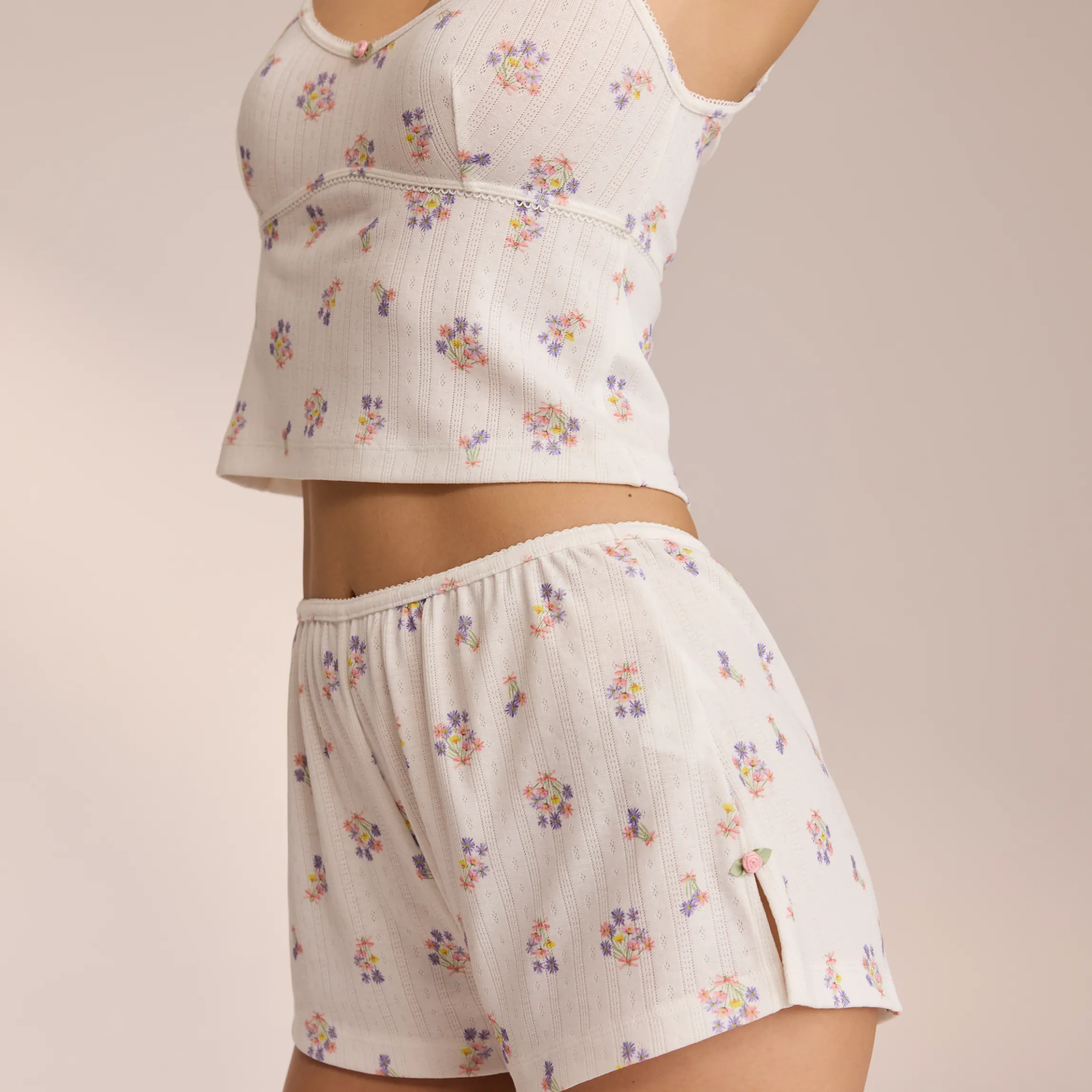 Pointelle Pyjamashorts - Hvid Floral