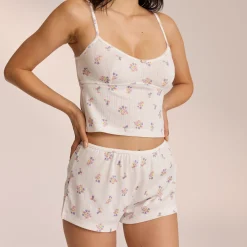 Pointelle Pyjamashorts - Hvid Floral