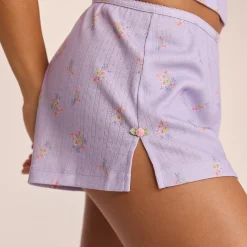 Pointelle Pyjamashorts - Lilla Blomsterprint