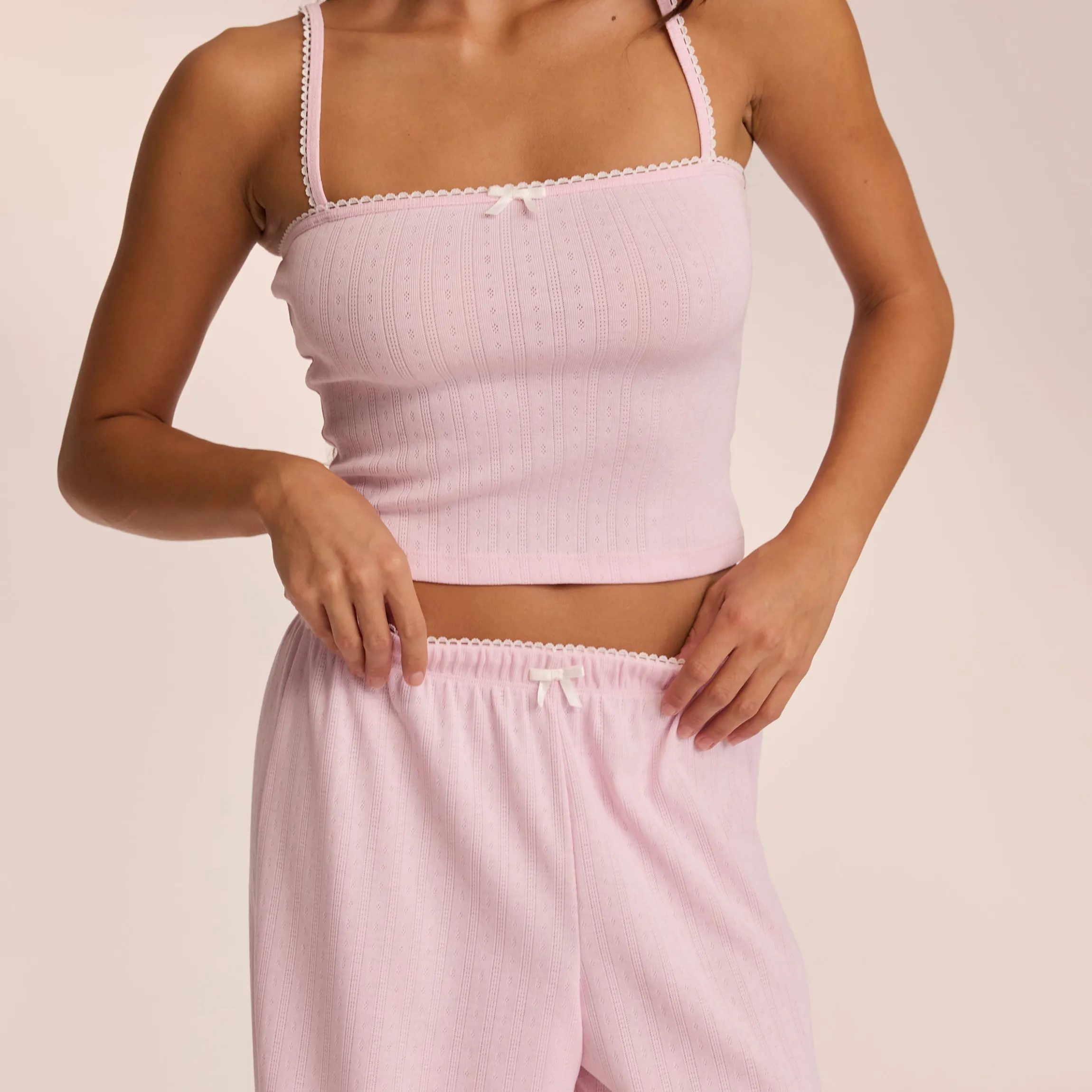 Pointelle Strappy Pyjamatop - Pink