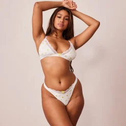 Ribbed Floral Triangle BH - Hvid