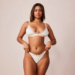 Ribbed Floral Triangle BH - Hvid