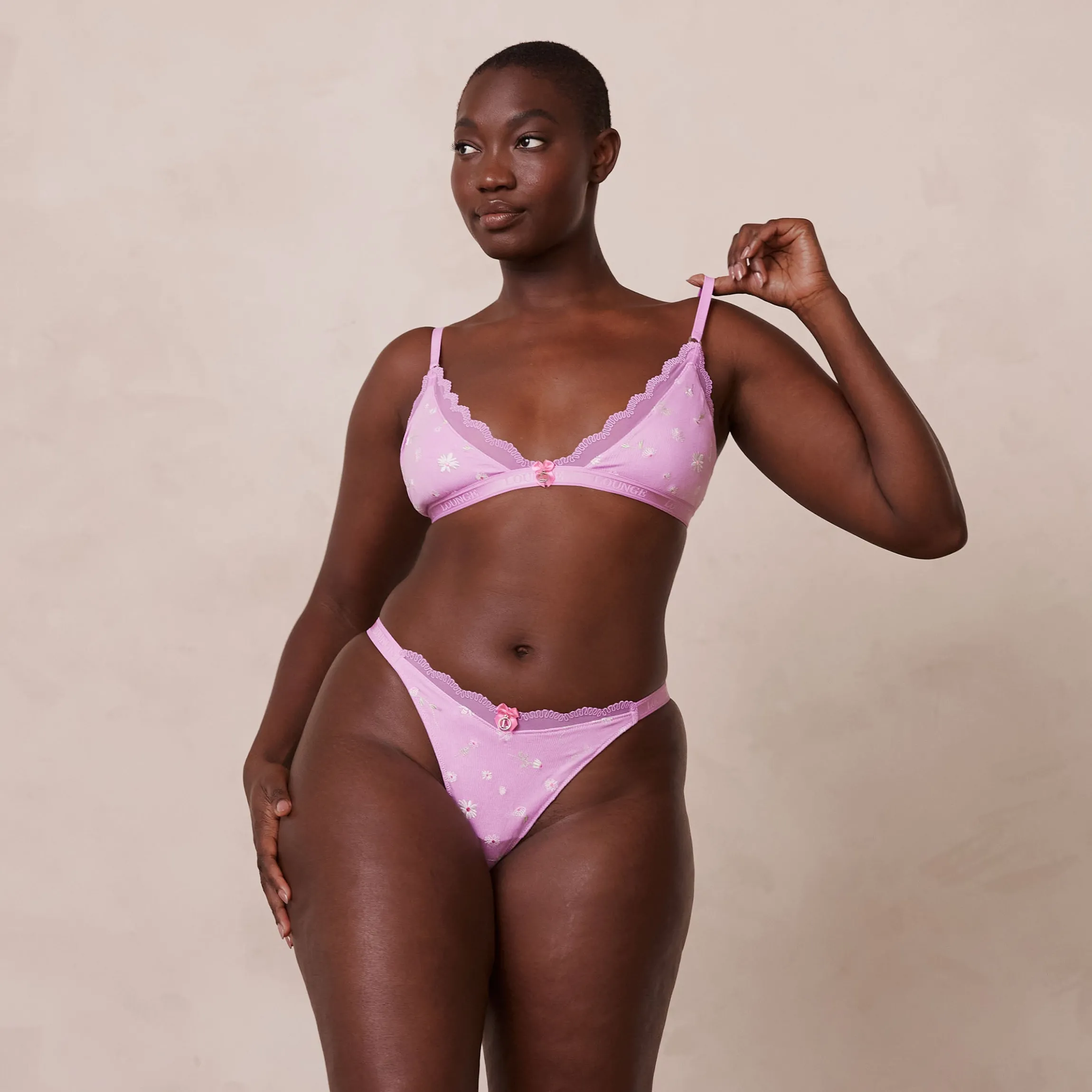 Ribbed Floral Triangle BH - Lavendel-pink