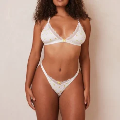 Ribbed Floral Triangle BH - Hvid